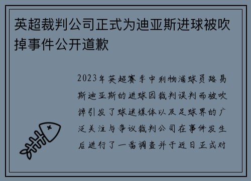 英超裁判公司正式为迪亚斯进球被吹掉事件公开道歉 英超裁判公司正式为迪亚斯进球被吹掉事件公开道歉